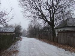 Снегопад на сельской улице